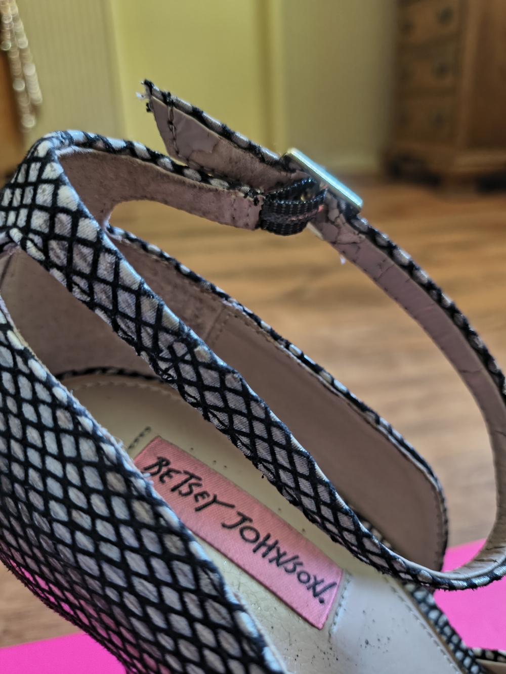 Betsy Johnson Taup/Black Peep-Toe Ankle-Strap Platform Heels - Picture 6 of 10